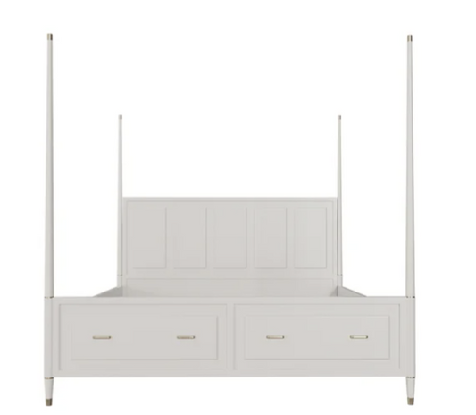 Modern White King Canopy Bed 4 Poster Solid Wood Be