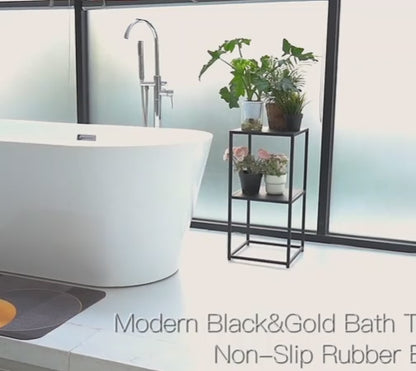 2 Pieces Modern Black&Gold Bath Tub Mat Set Non-Slip Rubber Backing 20" x 32"&16" x 24"