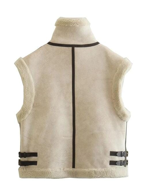 Contrast Zip Up Fleece Vest - CLASSY CLOSET BOUTIQUE