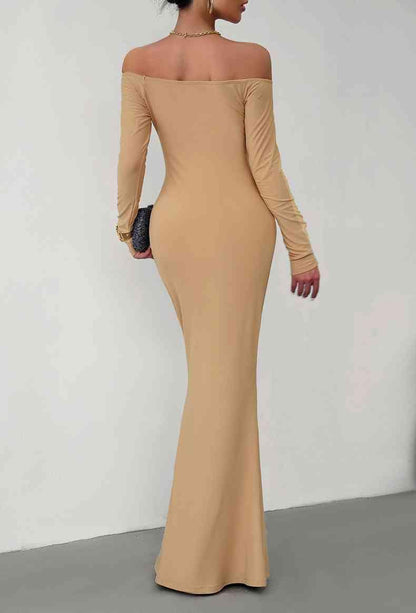 Off-Shoulder Long Sleeve Maxi Dress - CLASSY CLOSET BOUTIQUE