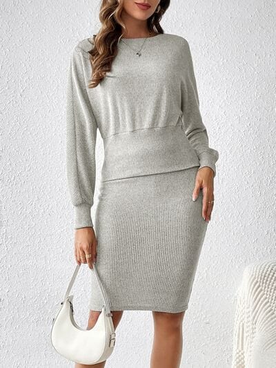 Ribbed Round Neck Top and Skirt Set - CLASSY CLOSET BOUTIQUE