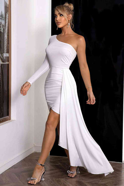 One-Shoulder Long Sleeve Mini Dress - CLASSY CLOSET BOUTIQUE