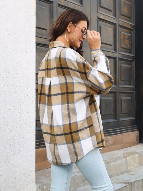 Plaid Button Up Collared Neck Long Sleeve Shirt - CLASSY CLOSET BOUTIQUE