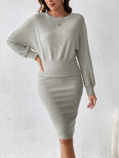 Ribbed Round Neck Top and Skirt Set - CLASSY CLOSET BOUTIQUE