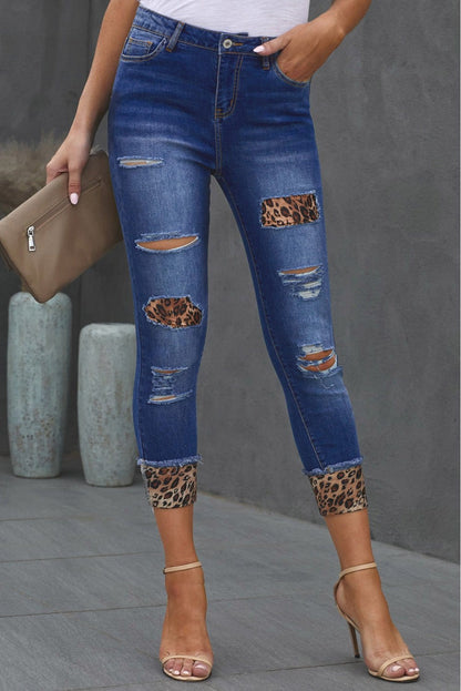 Baeful Leopard Patch Distressed Cropped Jeans - CLASSY CLOSET BOUTIQUEBaeful Leopard Patch Distressed Cropped Jeanspants100100251020568100100251020568BlueXL
