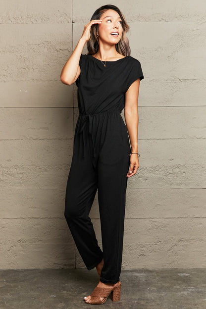 Boat Neck Short Sleeve Jumpsuit with Pockets - CLASSY CLOSET BOUTIQUEBoat Neck Short Sleeve Jumpsuit with PocketsJumpsuit100101583511811100101583511811BlackS