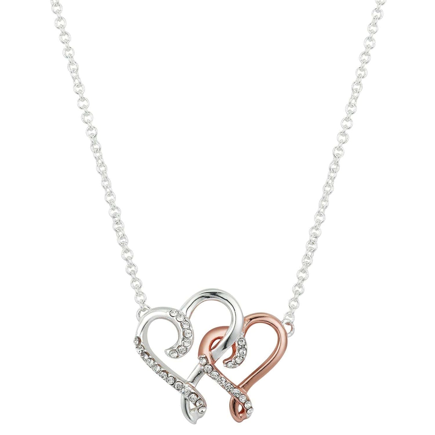 Brilliance Two-Tone Double Heart Necklace with Crystal Accents - CLASSY CLOSET BOUTIQUEBrilliance Two-Tone Double Heart Necklace with Crystal Accentsjewelry4146983Two Tone