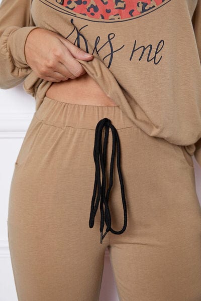 SHUT UP AND KISS ME Lip Graphic Hooded Top and Drawstring Pants Set - CLASSY CLOSET BOUTIQUE