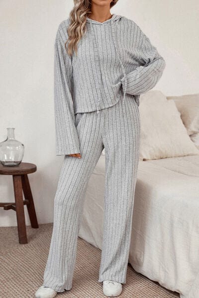 Ribbed Drawstring Hoodie and Pants Lounge Set - CLASSY CLOSET BOUTIQUE