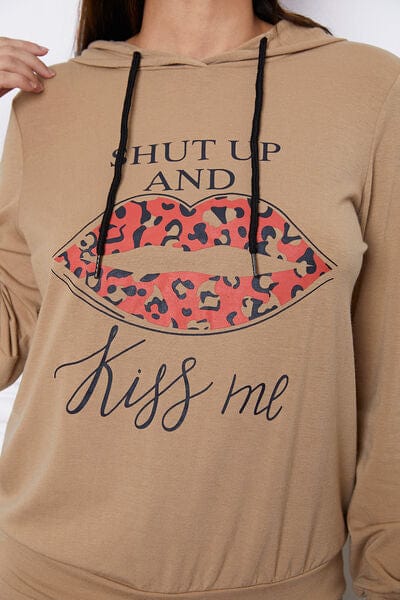 SHUT UP AND KISS ME Lip Graphic Hooded Top and Drawstring Pants Set - CLASSY CLOSET BOUTIQUE