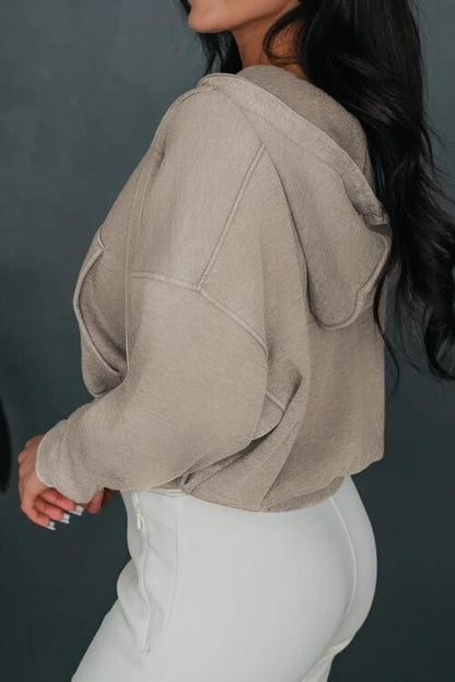 Zip Up Drawstring Cropped Hoodie - CLASSY CLOSET BOUTIQUE