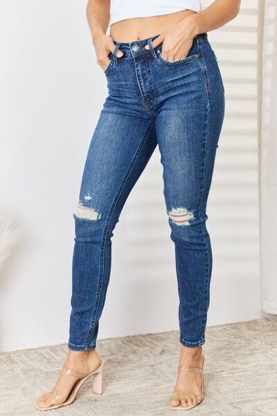 Judy Blue Full Size High Waist Distressed Slim Jeans - CLASSY CLOSET BOUTIQUE