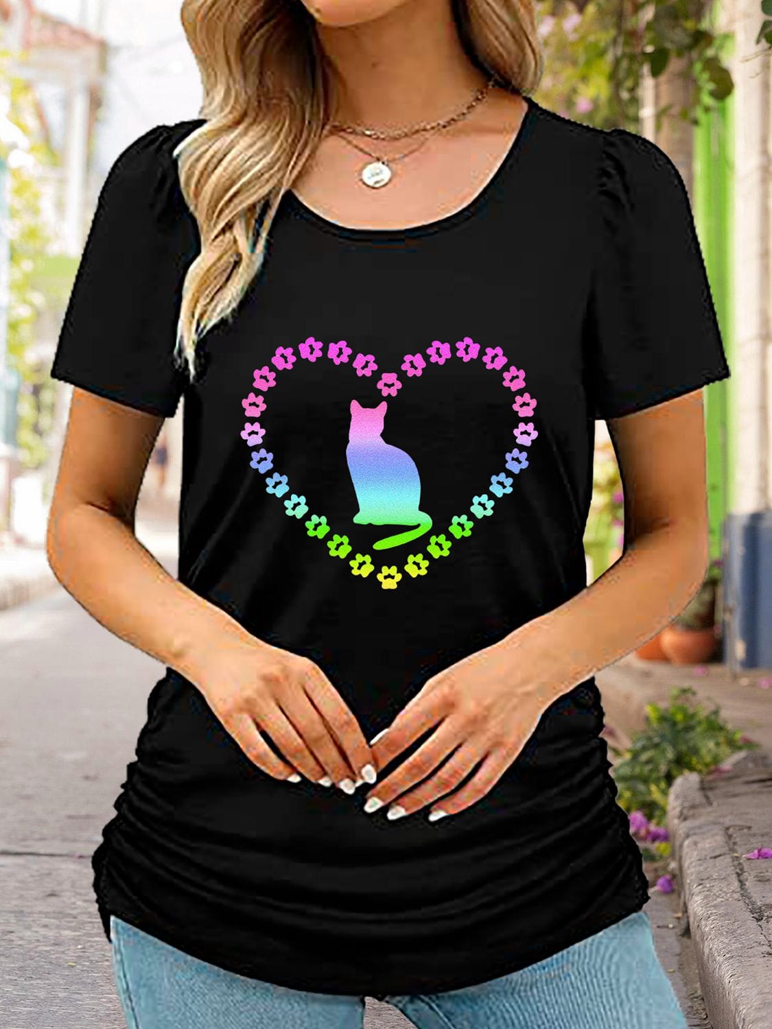 Full Size Cat Heart Graphic Short Sleeve T-Shirt - CLASSY CLOSET BOUTIQUEFull Size Cat Heart Graphic Short Sleeve T-Shirttops100101532911116100101532911116BlackS