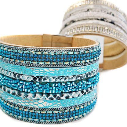 Oceana Seed Bead and Leather Cuff Bracelet - CLASSY CLOSET BOUTIQUE