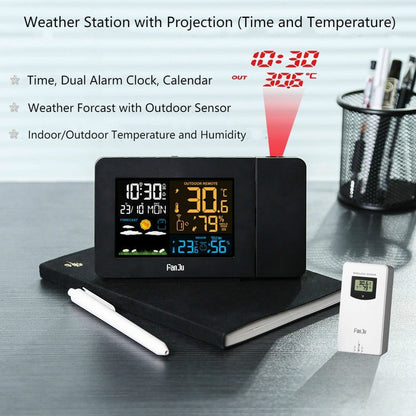 Indoor And Outdoor Temperature And Humidity Meter 3391 Multi-Function Projection Alarm Clock Weather Clock Color Screen Projection Electronic Clock - CLASSY CLOSET BOUTIQUEIndoor And Outdoor Temperature And Humidity Meter 3391 Multi-Function Projection Alarm Clock Weather Clock Color Screen Projection Electronic ClockeperloAE813143CEC84AAFA2C1D8C94EDF7A71BlackUSA Plug