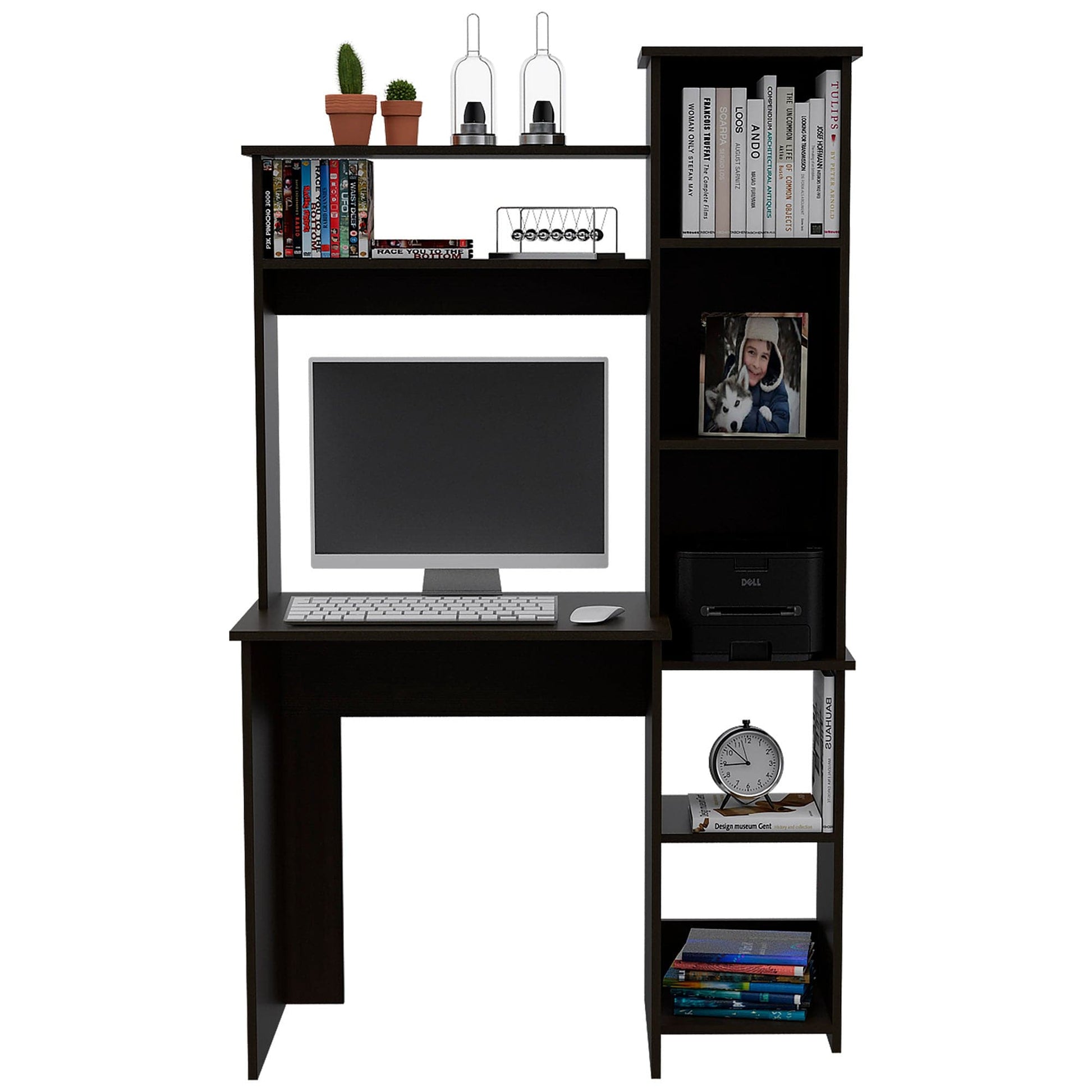 Marston 6-Shelf Writing Desk with Built-in Bookcase Black Wengue - CLASSY CLOSET BOUTIQUEMarston 6-Shelf Writing Desk with Built-in Bookcase Black WengueB06280294