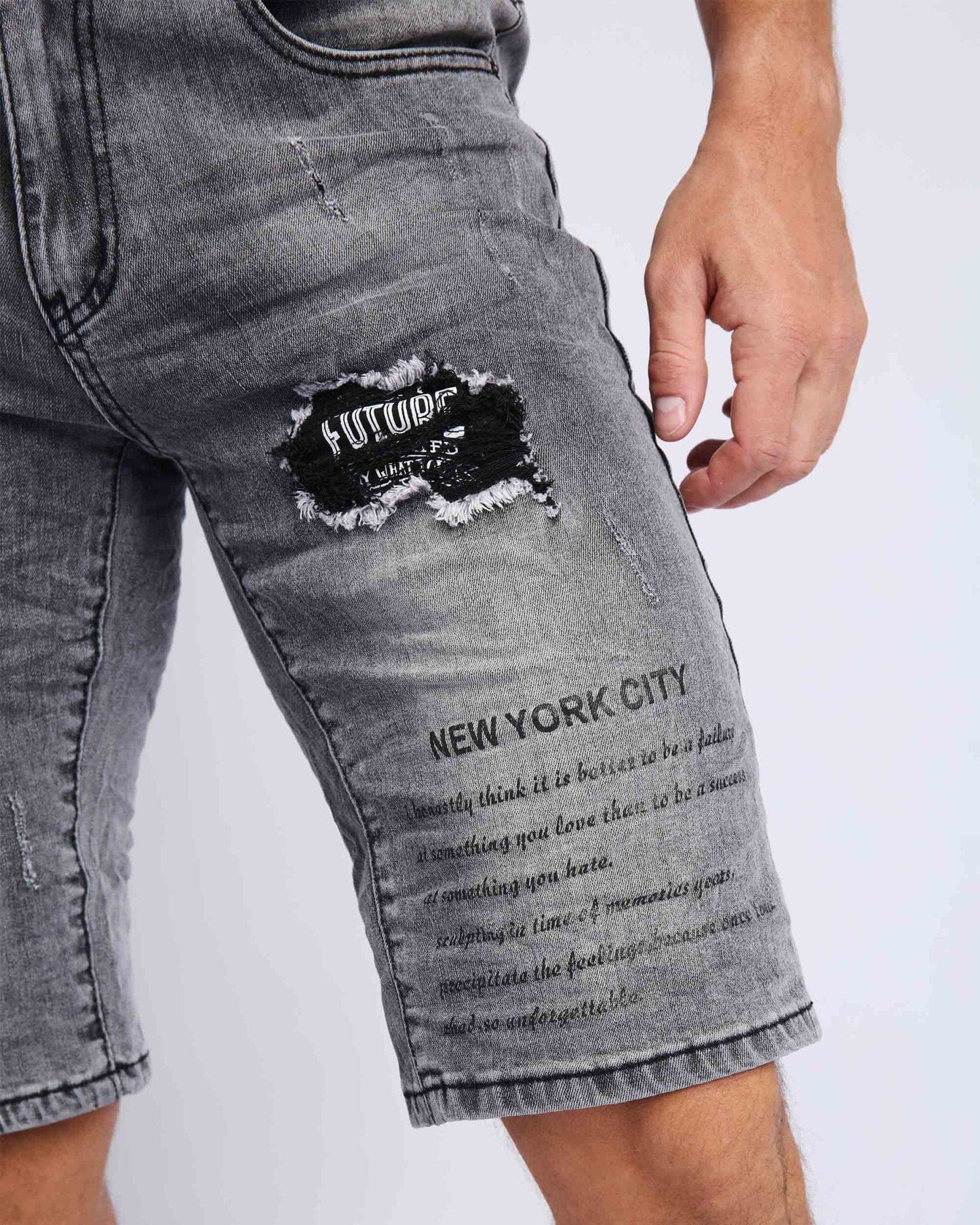 Printed Patch Ripped Black Jeans Shorts - CLASSY CLOSET BOUTIQUEPrinted Patch Ripped Black Jeans ShortsDenim Shorts79715300149667971530014966