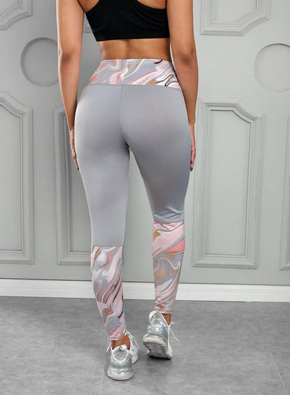 Printed Wide Waistband Active Leggings - CLASSY CLOSET BOUTIQUEPrinted Wide Waistband Active Leggingspants101000288273830101000288273830GrayS