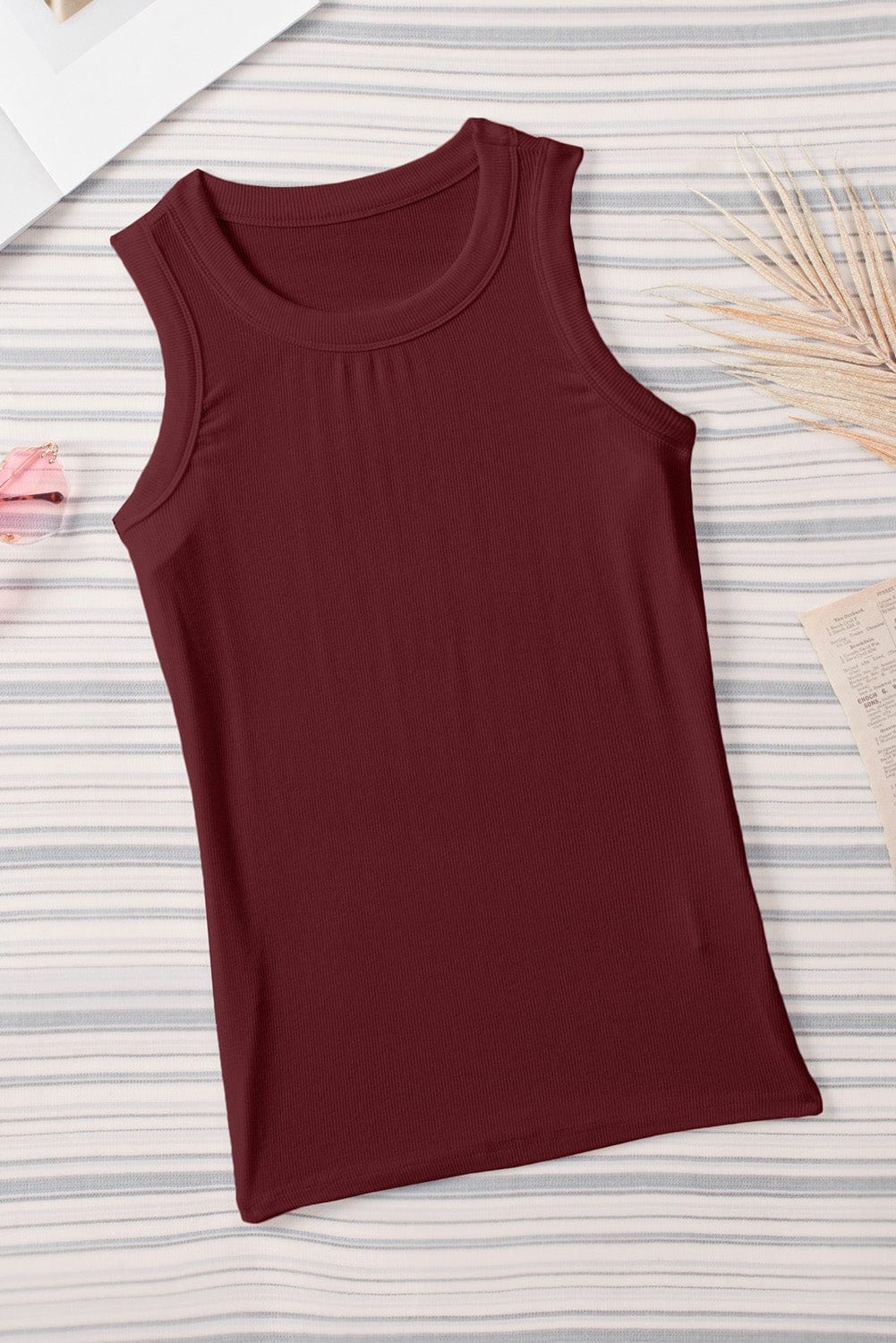 Solid Color Basic Ribbed Knit Slim Fit Tank Top - CLASSY CLOSET BOUTIQUESolid Color Basic Ribbed Knit Slim Fit Tank TopTank TopsSW2566276-3-S703787074037RedS