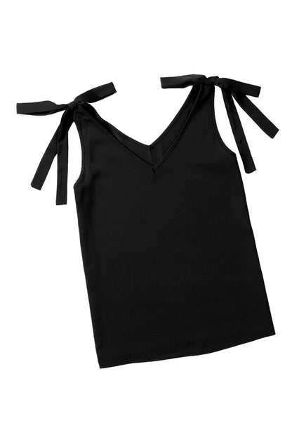 Tie Shoulder Casual V Neck Sleeveless Shirt - CLASSY CLOSET BOUTIQUETie Shoulder Casual V Neck Sleeveless ShirtSleeveless ShirtsSW2567751-2-S403033031907BlackS