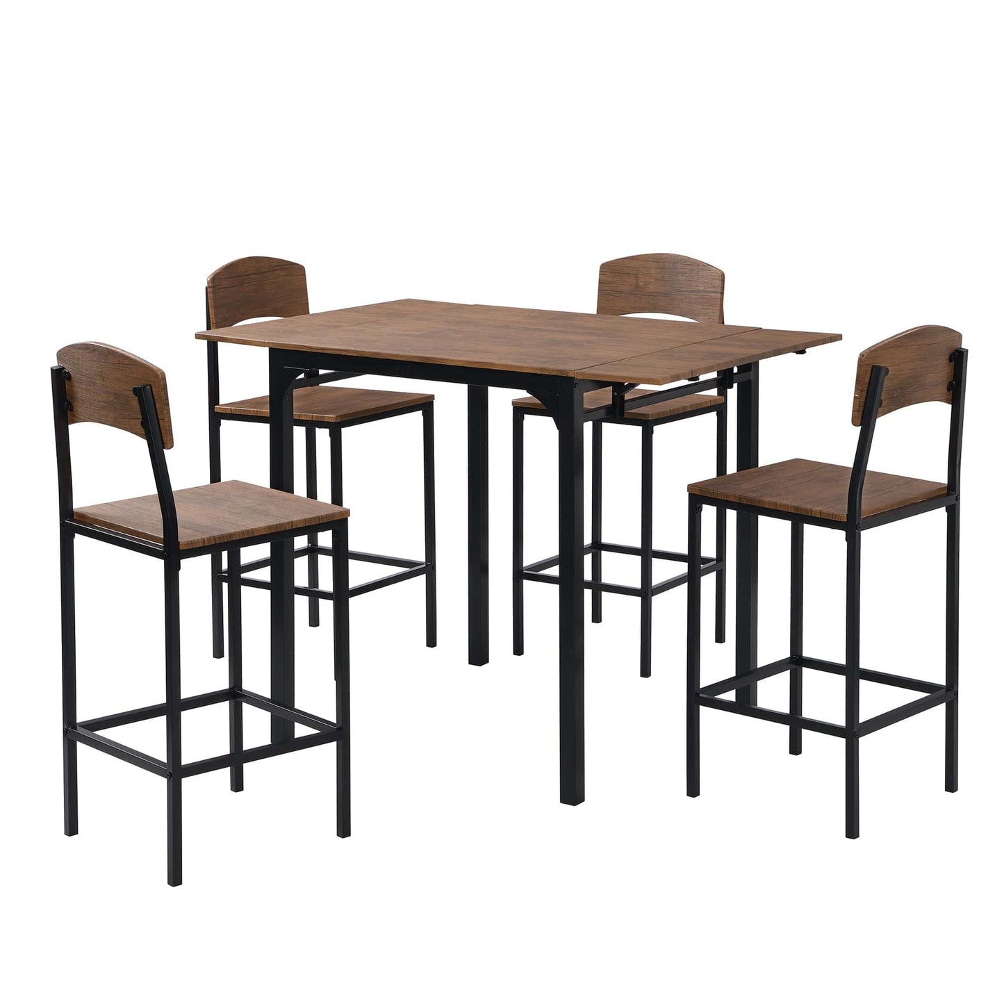 TOPMAX Farmhouse 5-piece Counter Height Drop Leaf Dining Table Set with Dining Chairs for 4,Black Frame+Brown Tabletop - CLASSY CLOSET BOUTIQUETOPMAX Farmhouse 5-piece Counter Height Drop Leaf Dining Table Set with Dining Chairs for 4,Black Frame+Brown TabletopWF290233AAB