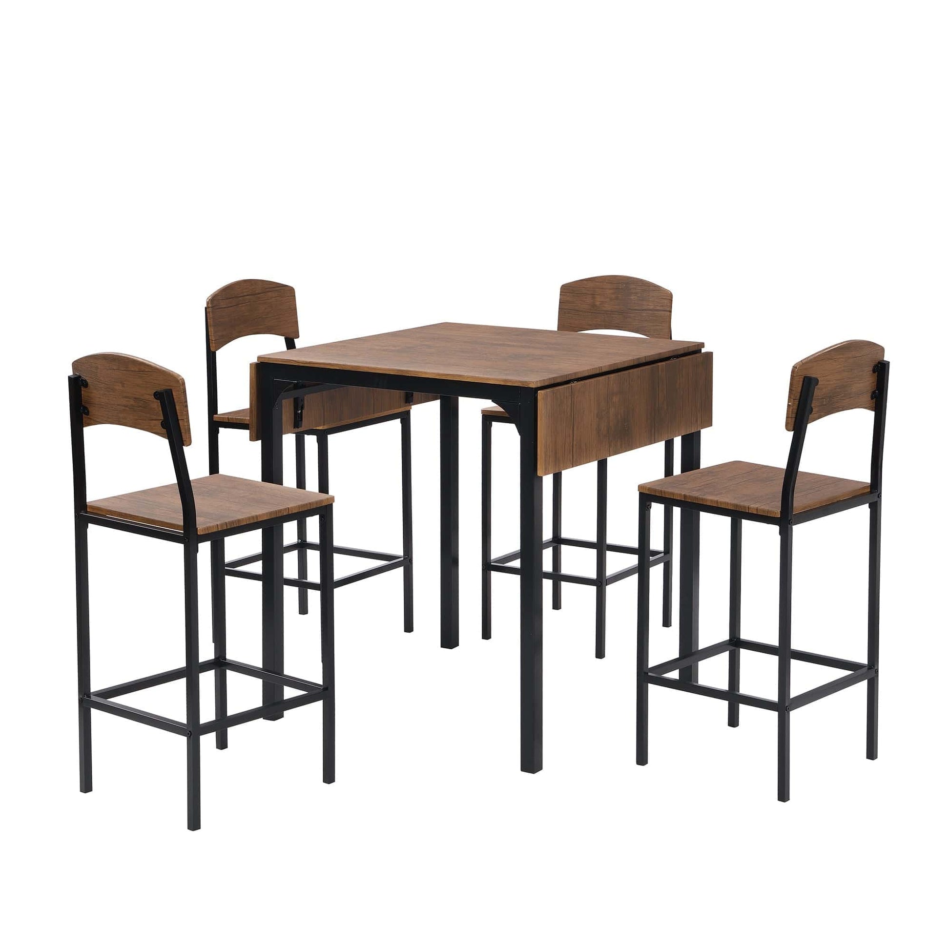 TOPMAX Farmhouse 5-piece Counter Height Drop Leaf Dining Table Set with Dining Chairs for 4,Black Frame+Brown Tabletop - CLASSY CLOSET BOUTIQUETOPMAX Farmhouse 5-piece Counter Height Drop Leaf Dining Table Set with Dining Chairs for 4,Black Frame+Brown TabletopWF290233AAB