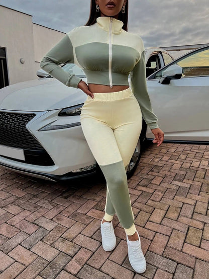 Two-Tone Collared Neck Top and Joggers Set - CLASSY CLOSET BOUTIQUETwo-Tone Collared Neck Top and Joggers Set2 piece set100102687941978Sage/BeigeS