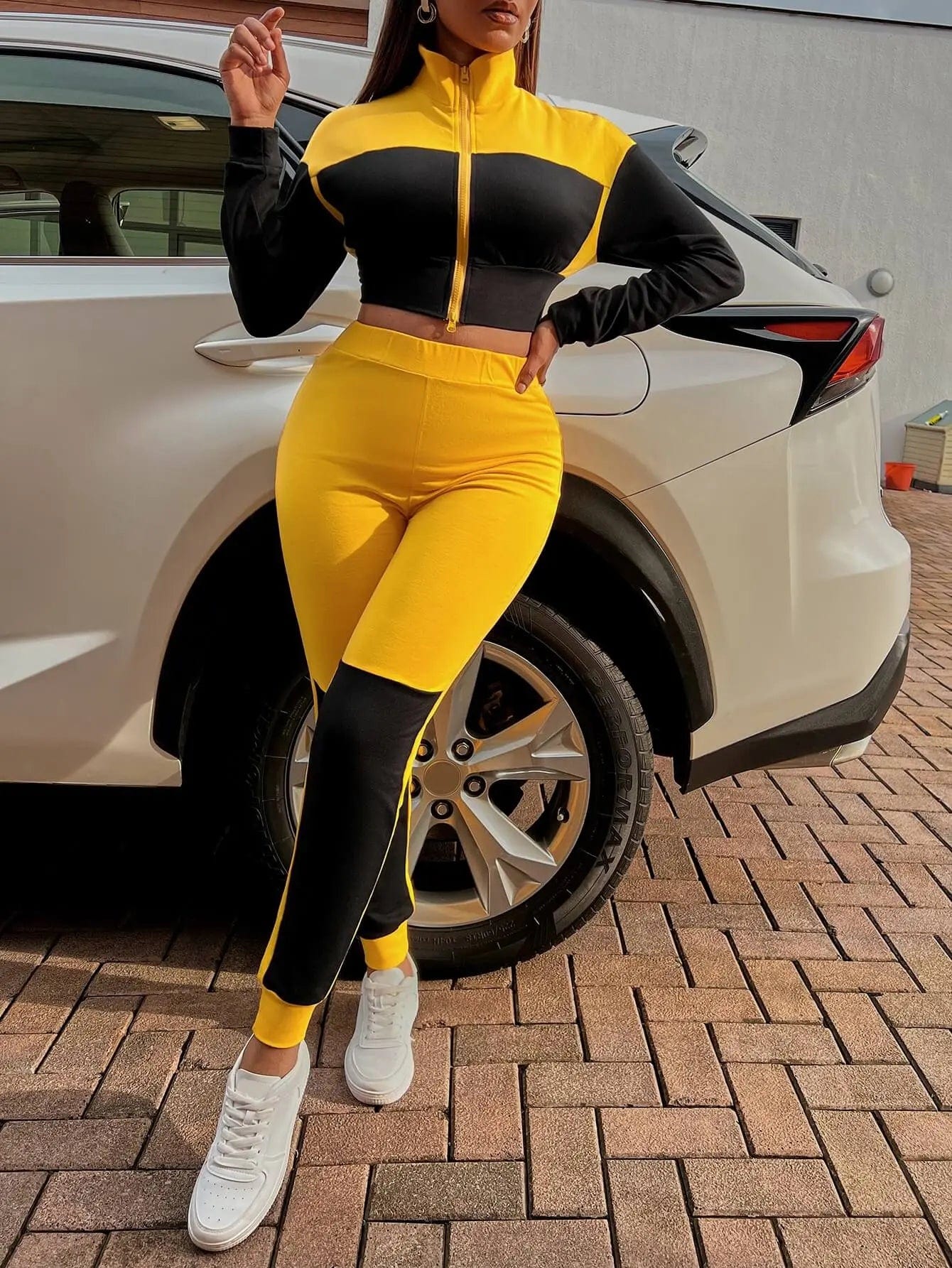 Two-Tone Collared Neck Top and Joggers Set - CLASSY CLOSET BOUTIQUETwo-Tone Collared Neck Top and Joggers Set2 piece set100102687944076Yellow/BlackL