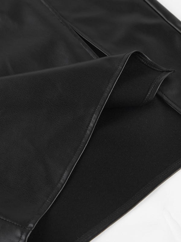 Women’s Solid Color Front Slit Faux Leather Midi Pencil Skirt - CLASSY CLOSET BOUTIQUEWomen’s Solid Color Front Slit Faux Leather Midi Pencil SkirtFSZW10795_B_S_NUBBlackS